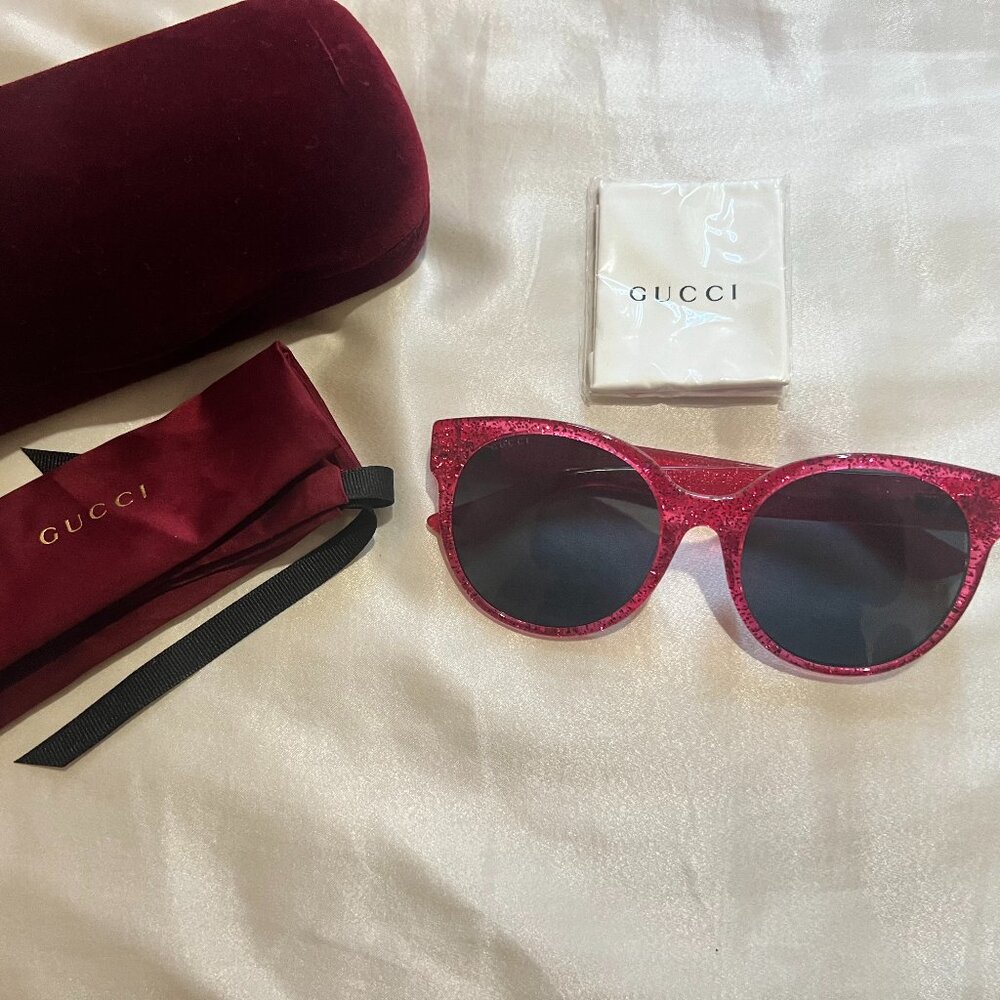 GUCCI Oversized Cat Eye Pink Glitter Optyl Sunglasses